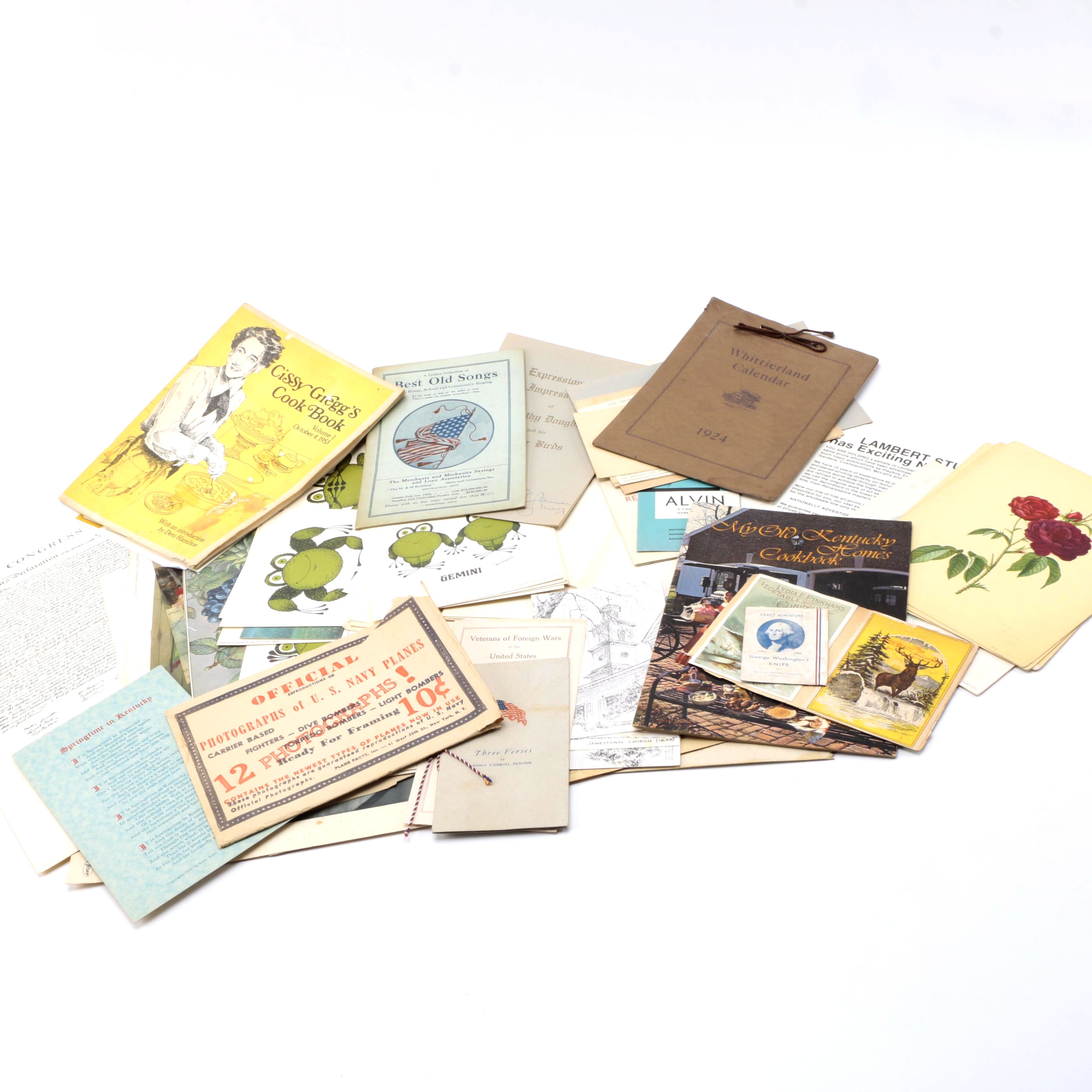 Ephemera Including "Cissy Gregg's Cook Book, Volume 1"