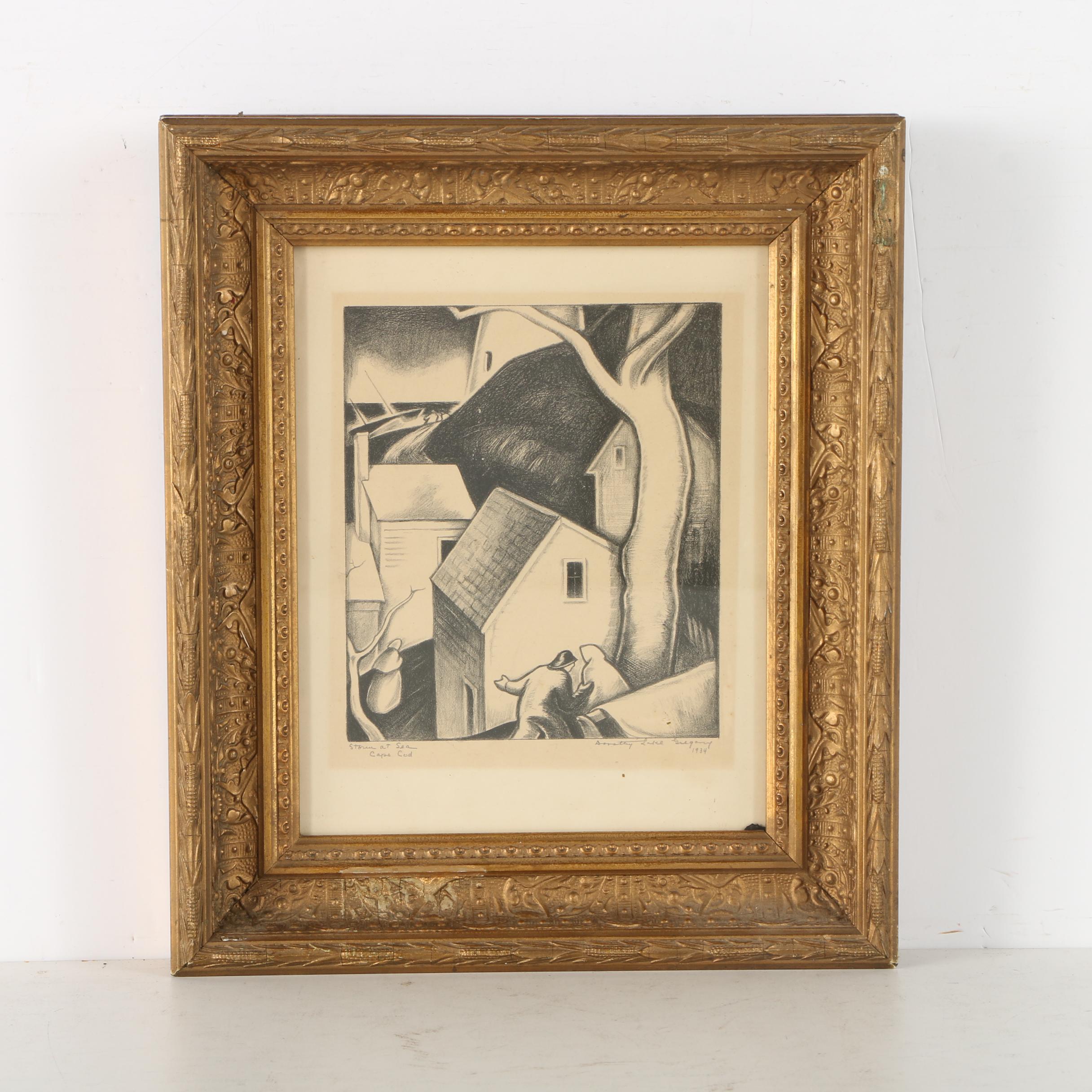 Dorothy Lake Gergory Lithograph "Storm at Sea, Cape Cod"