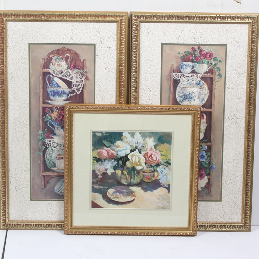 Gilt Framed Floral Offset Lithographs