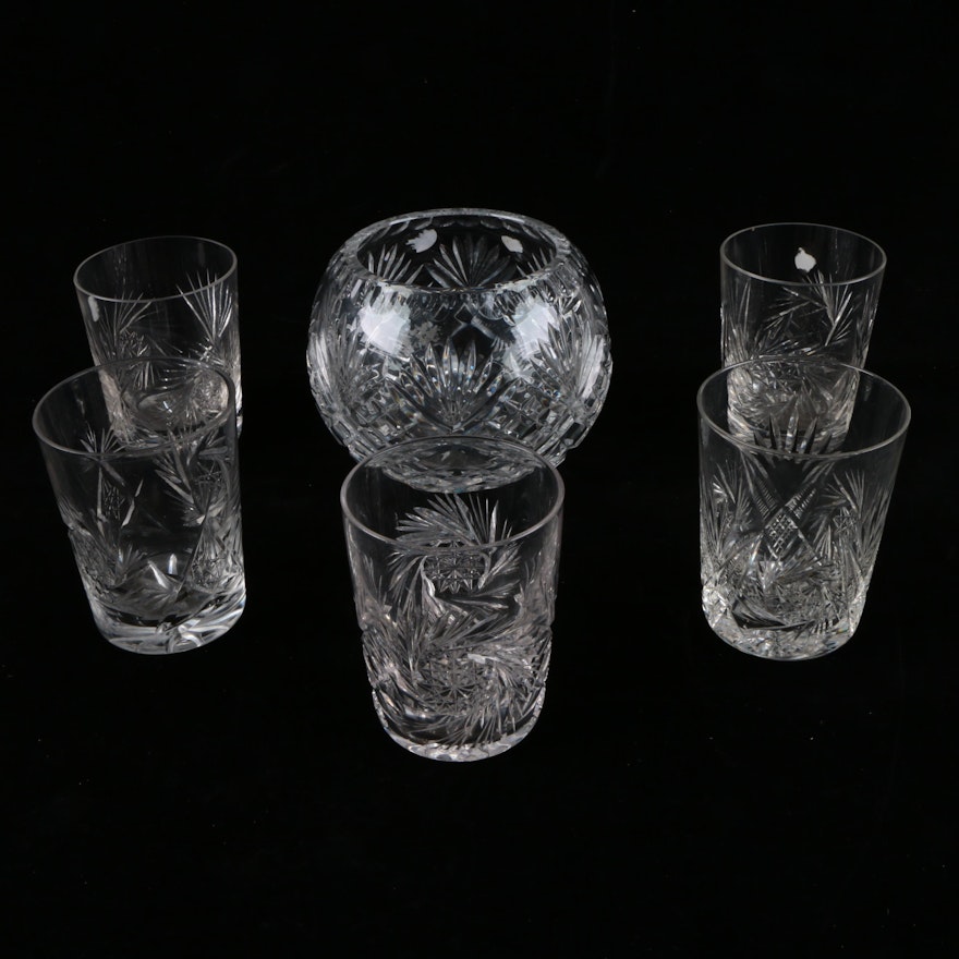 American Brilliant Cut Tumblers and Bowl