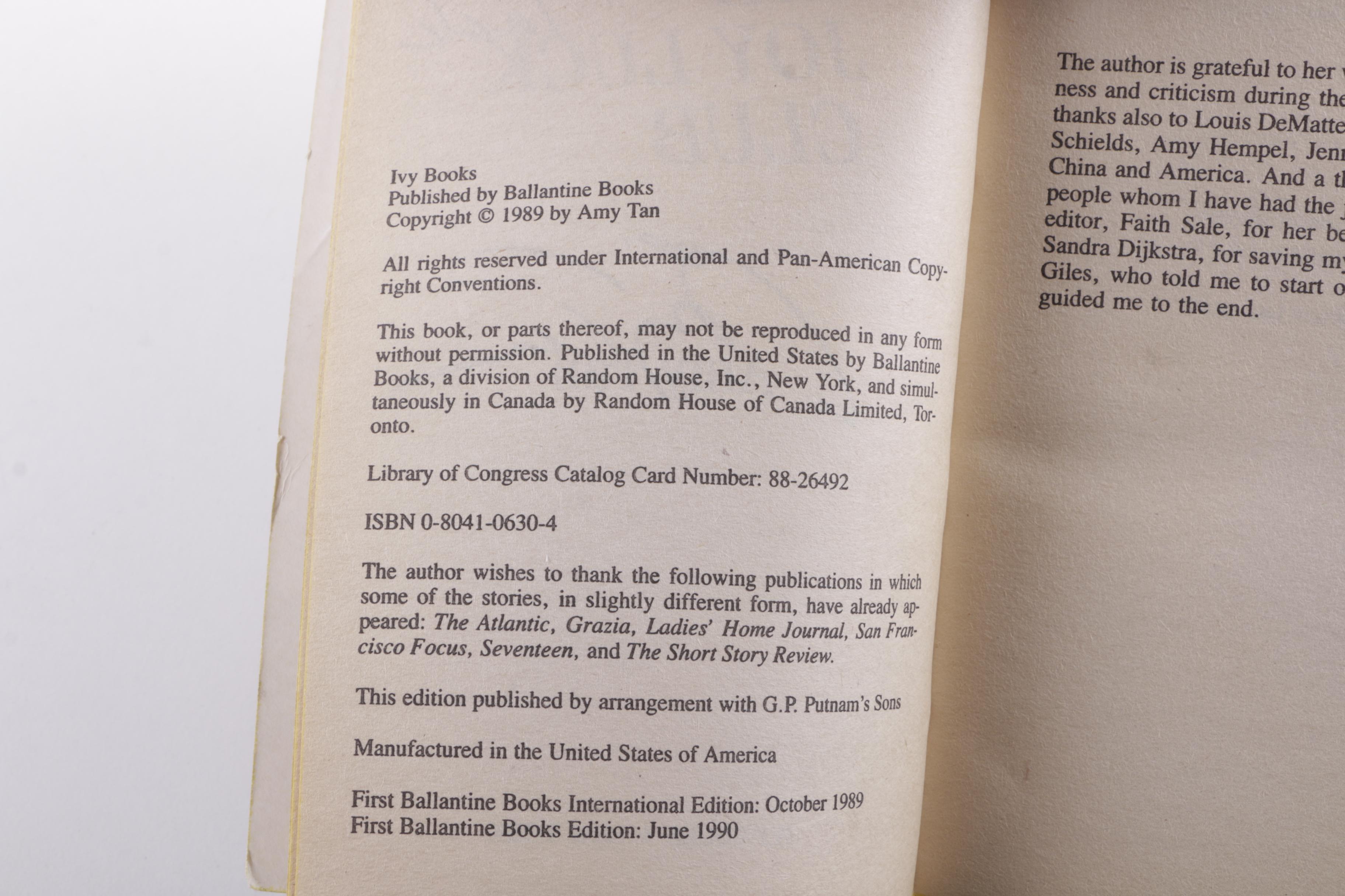 Signed "The Joy Luck Club" by Amy Tan