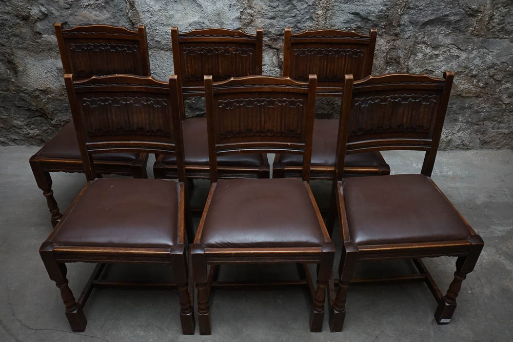 Vintage "Old Charm" Jacobean Revival Side Chairs by Wood Bros.