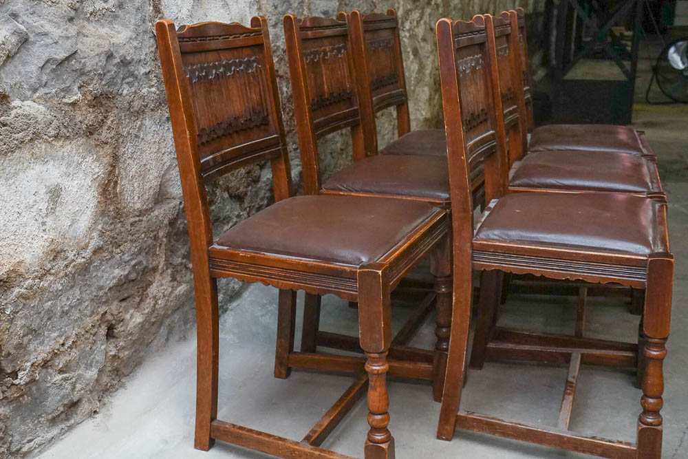 Vintage "Old Charm" Jacobean Revival Side Chairs by Wood Bros.