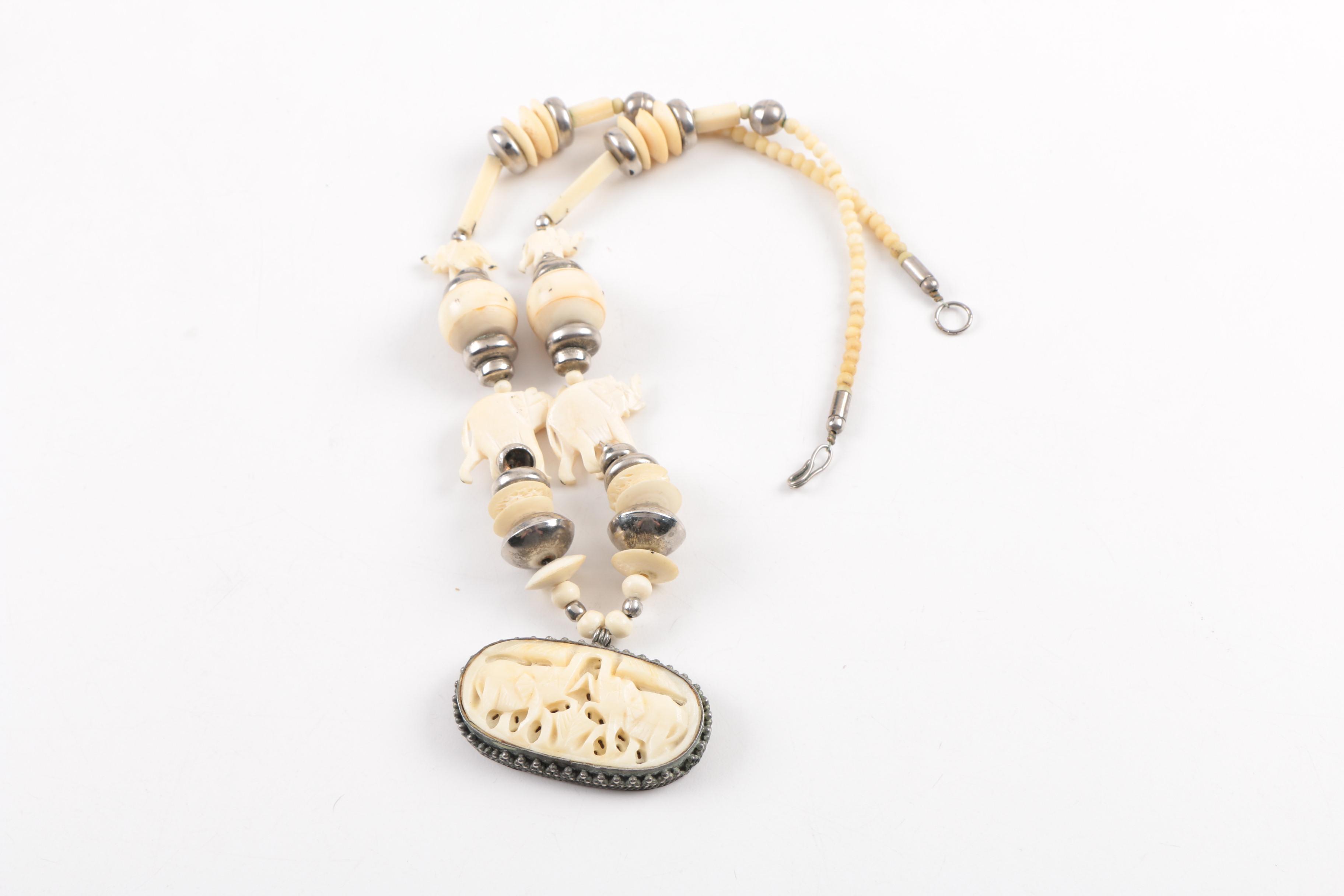 Vintage Jewelry Including Carved Bone