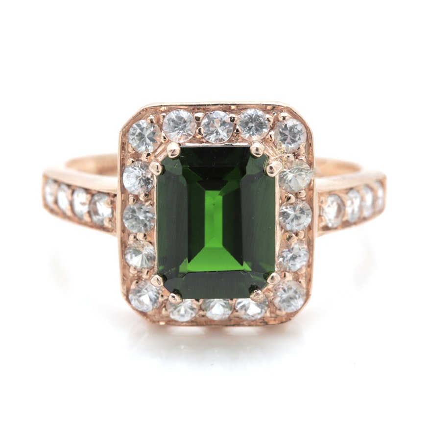 10K Yellow Gold Diopside and White Zircon Ring