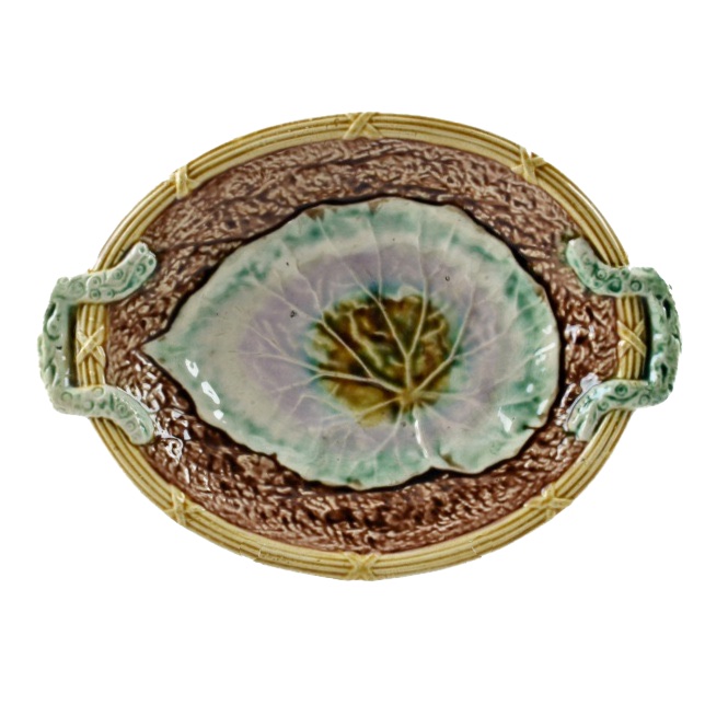 Antique English Majolica Begonia Leaf Platter