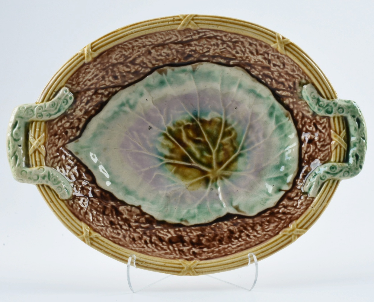 Antique English Majolica Begonia Leaf Platter