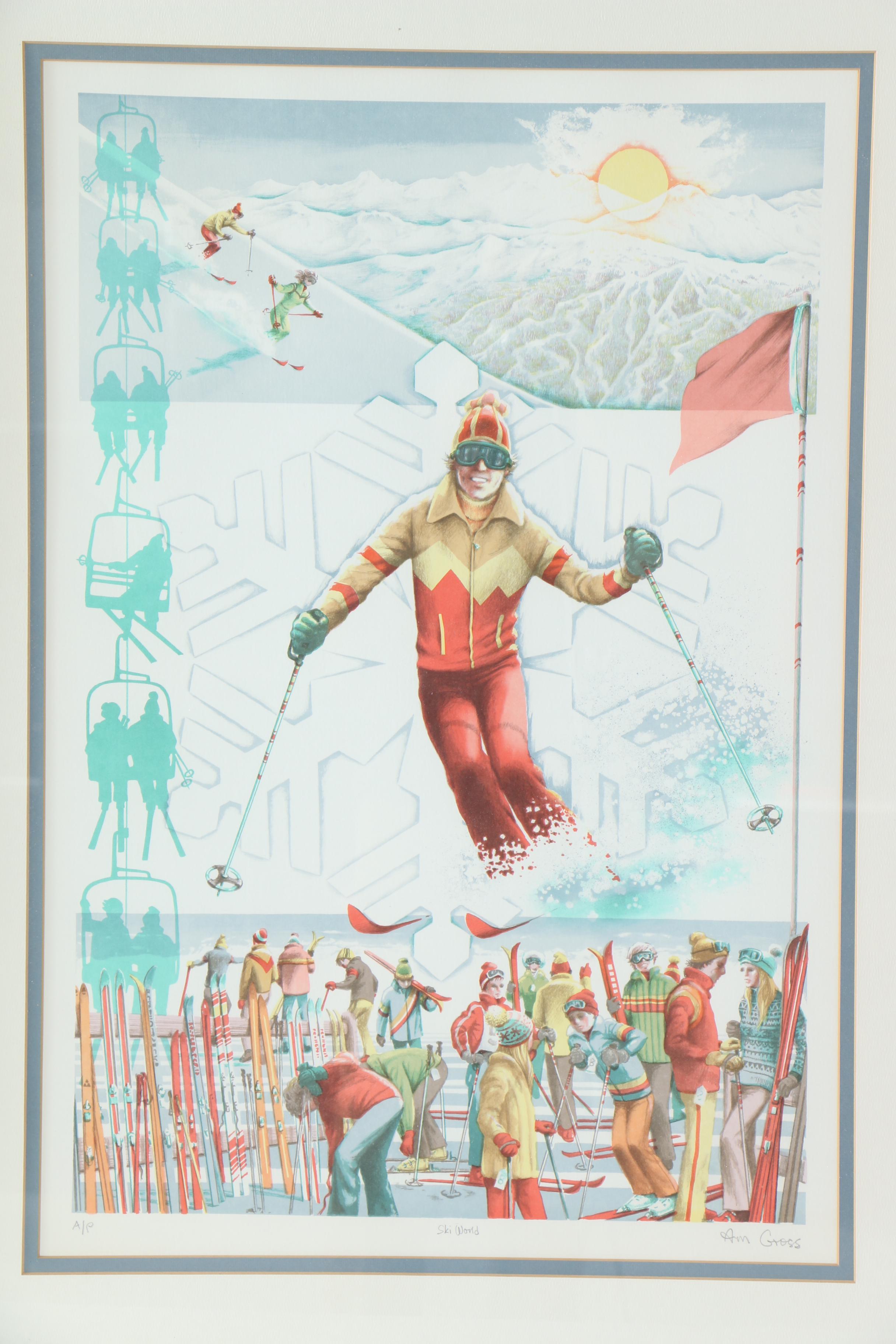 Lithograph on Paper After Ann Gross "Ski World"