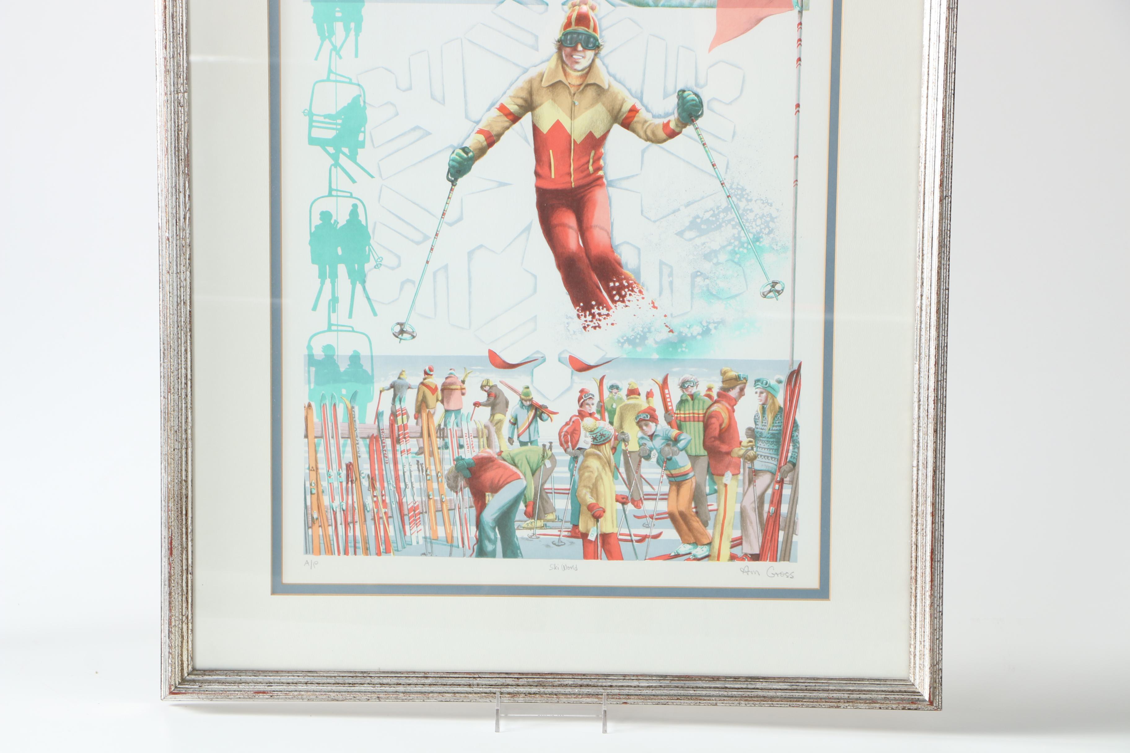 Lithograph on Paper After Ann Gross "Ski World"