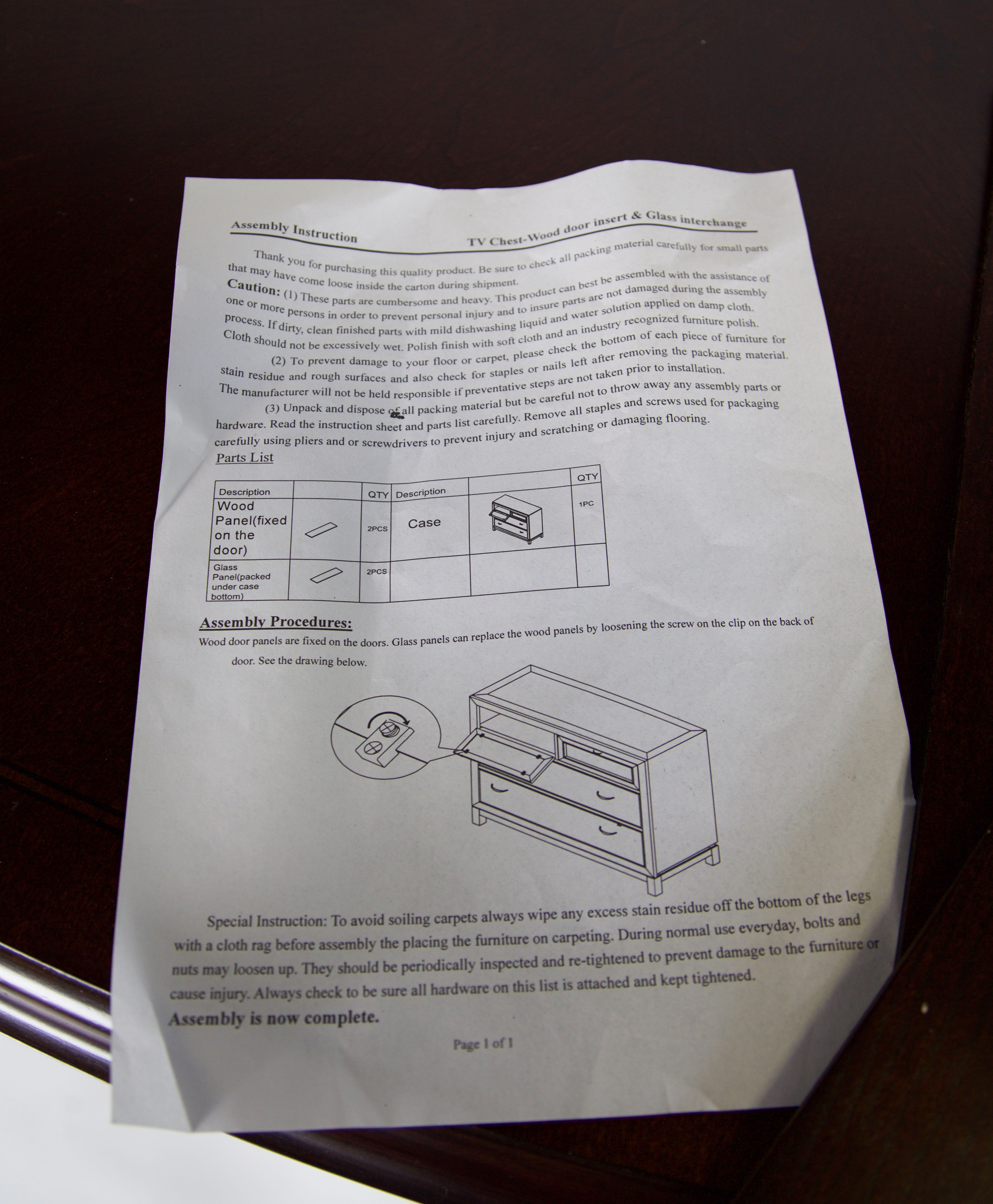 Wooden TV Chest with Glass Doors
