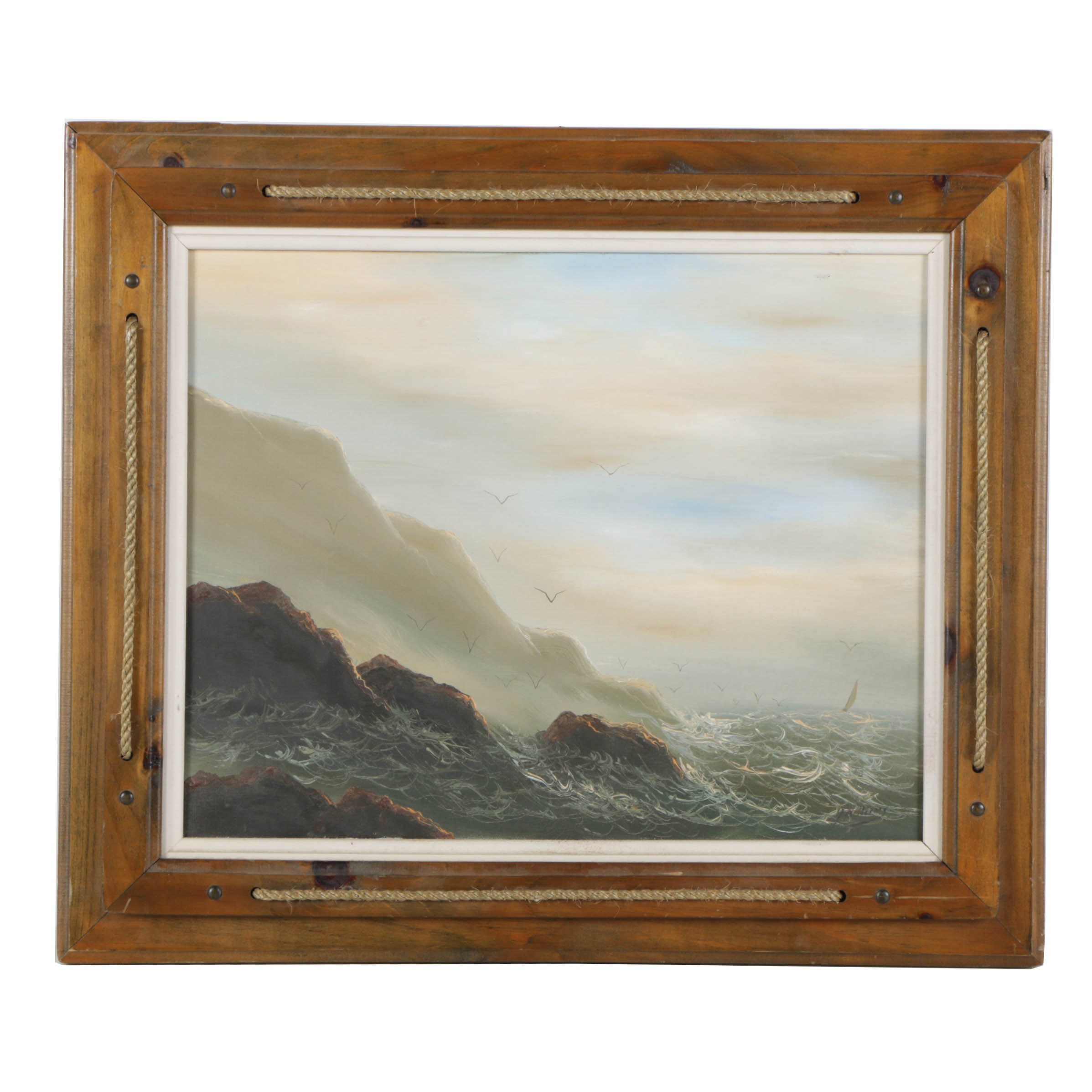J. Williams Oil Painting on Canvas Rocky Seascape