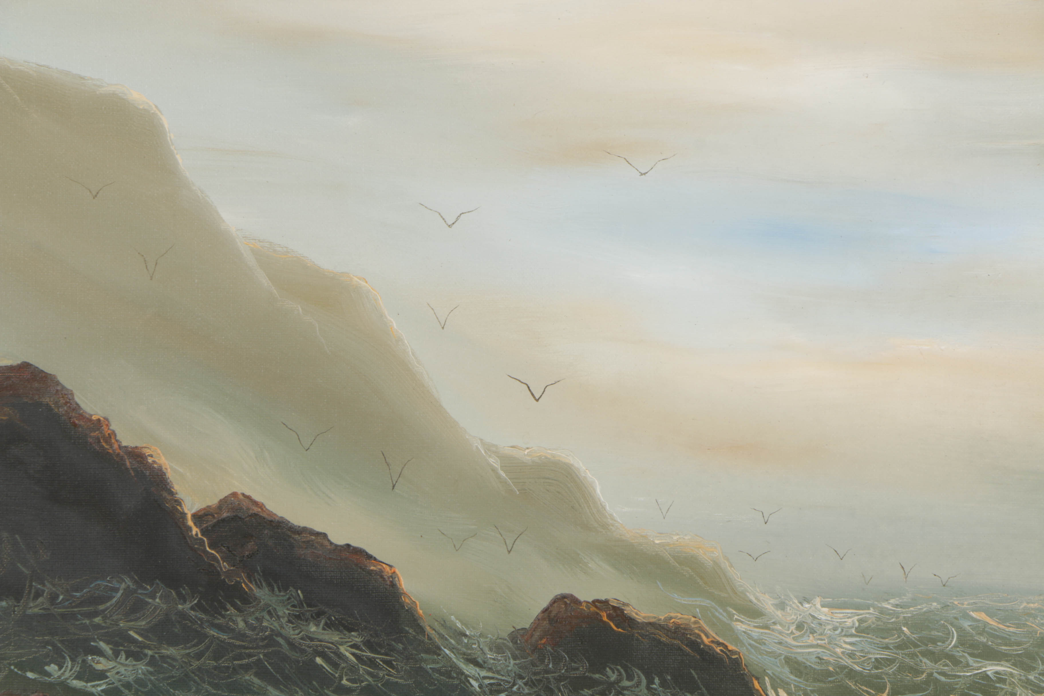 J. Williams Oil Painting on Canvas Rocky Seascape