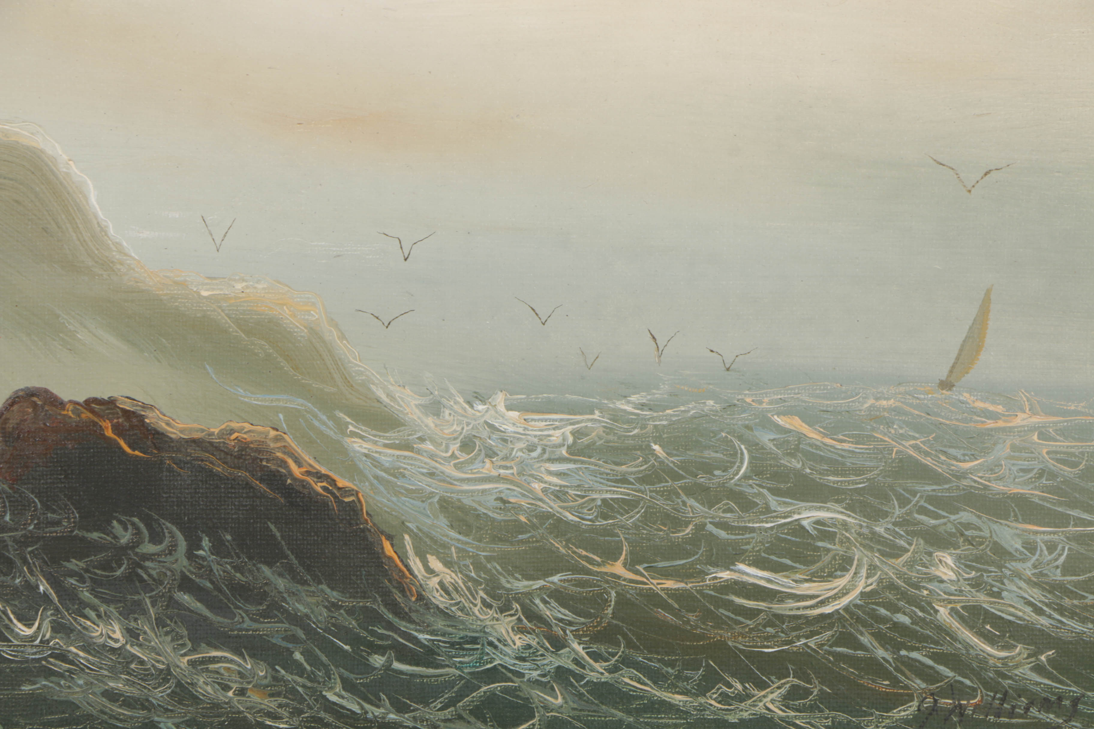 J. Williams Oil Painting on Canvas Rocky Seascape