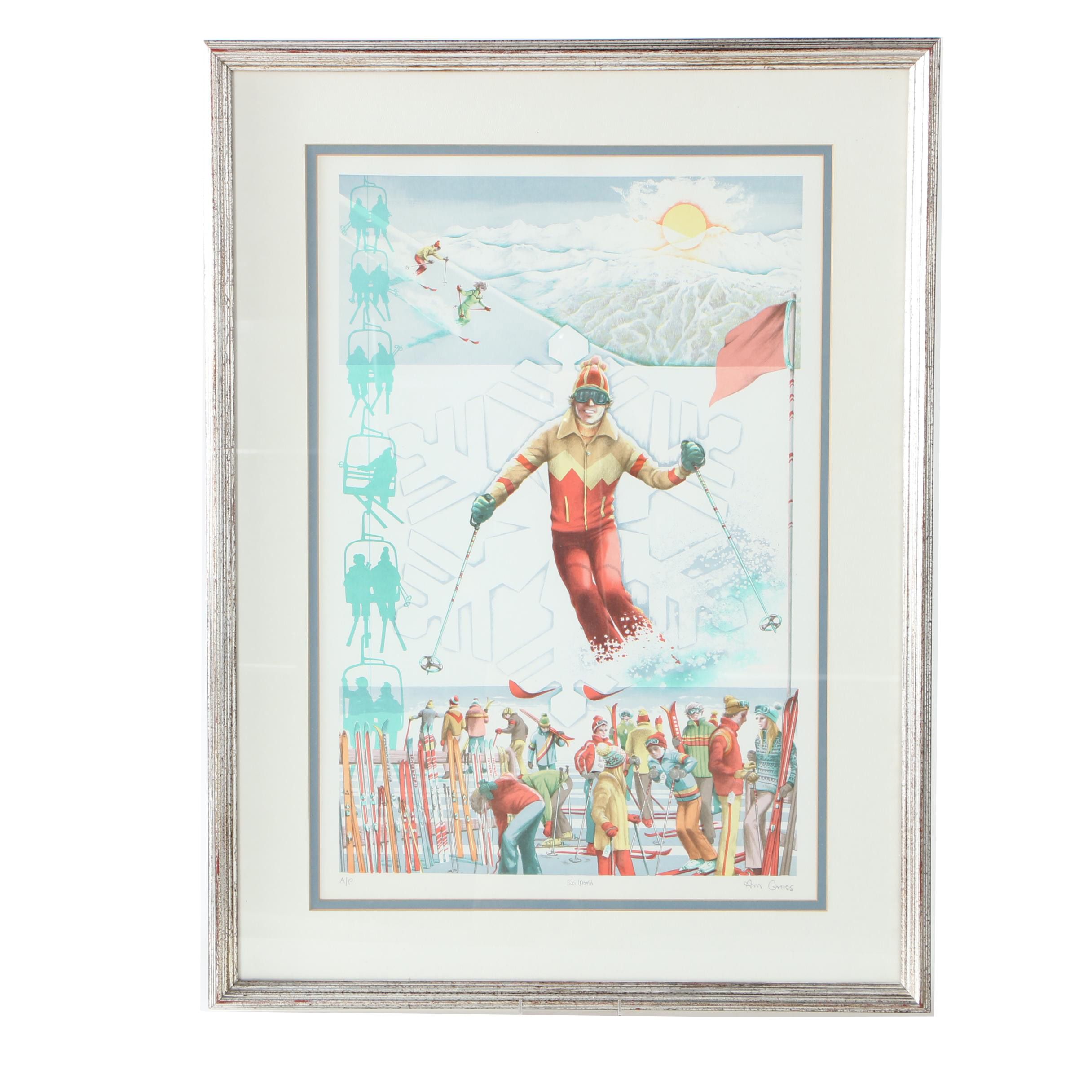 Lithograph on Paper After Ann Gross "Ski World"