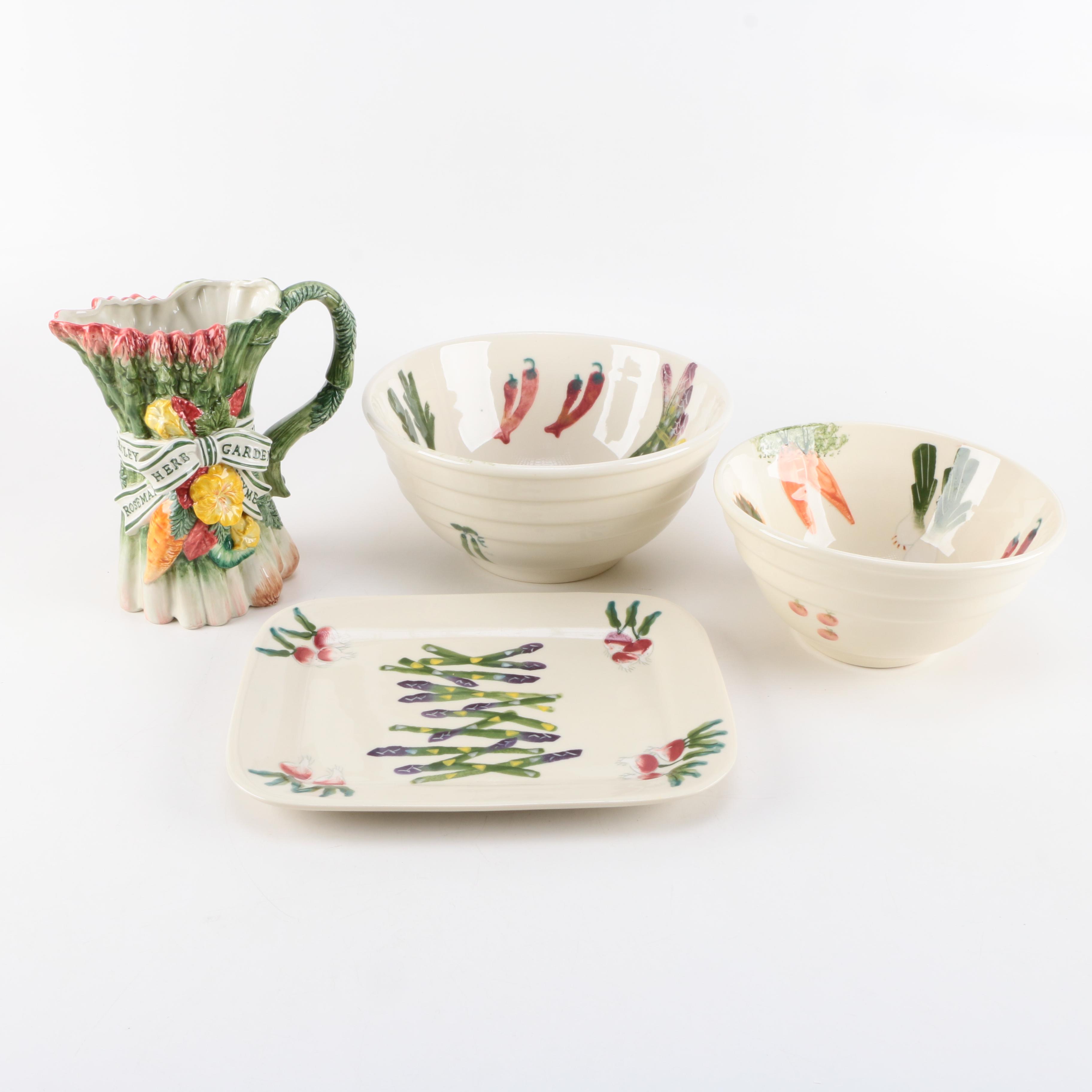 Hartstone "Farmers Market" Serveware and Fitz and Floyd "Herb Garden" Pitcher