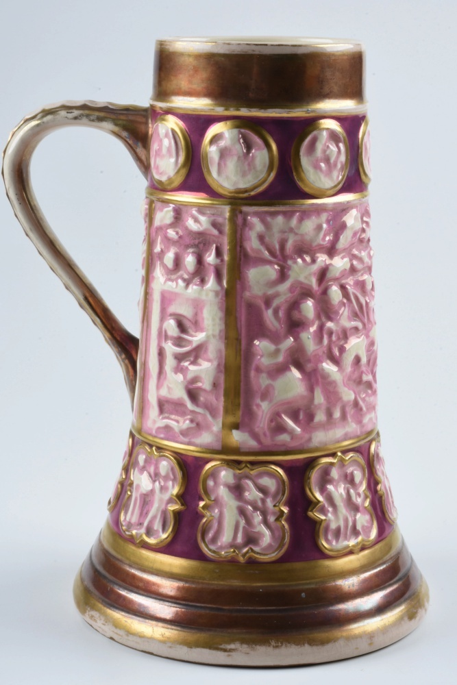 Zsolnay Ceramic Stein and Jug with Figural Relief Panels
