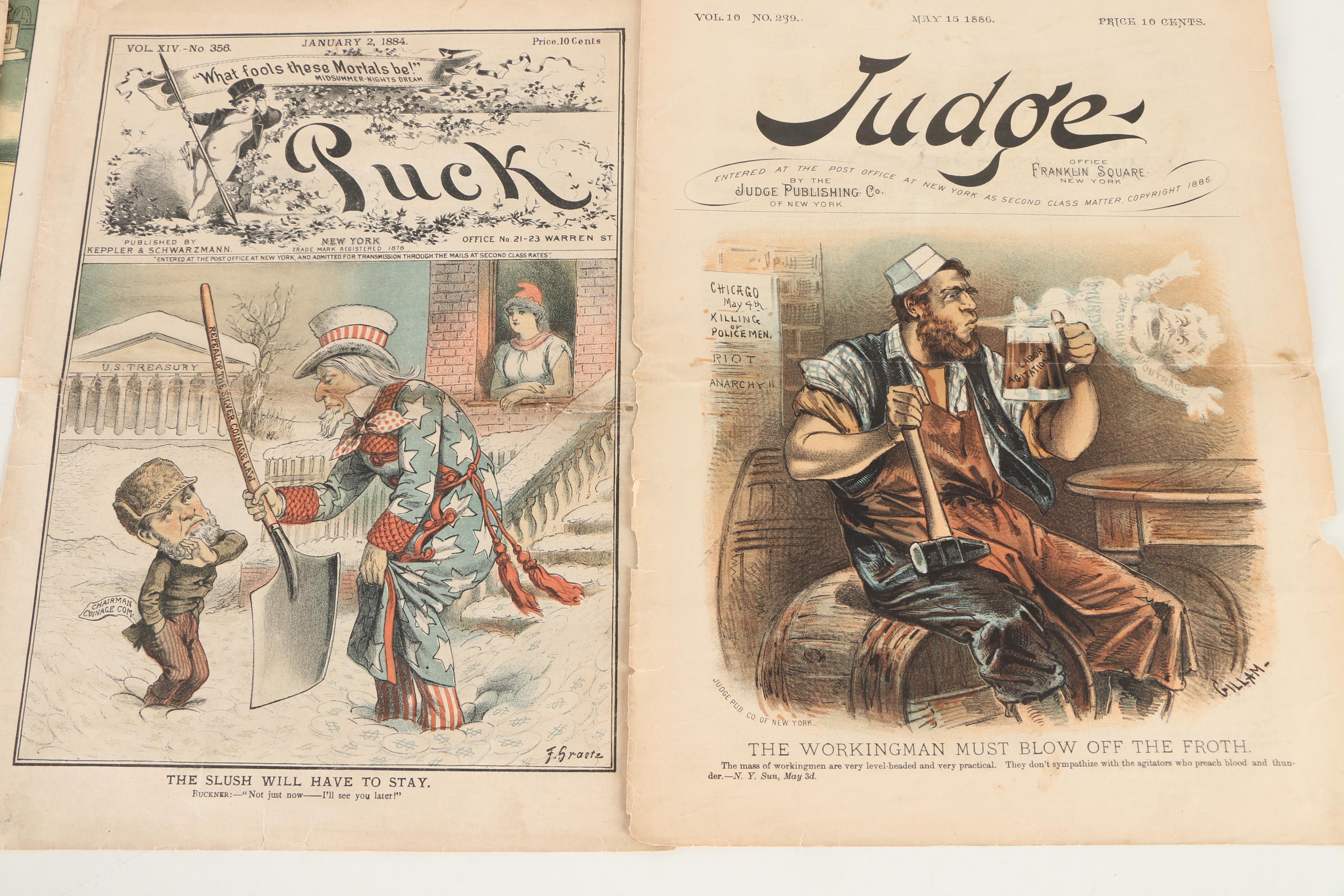 Collection of Nineteenth Century Satirical Magazines Including "Puck"