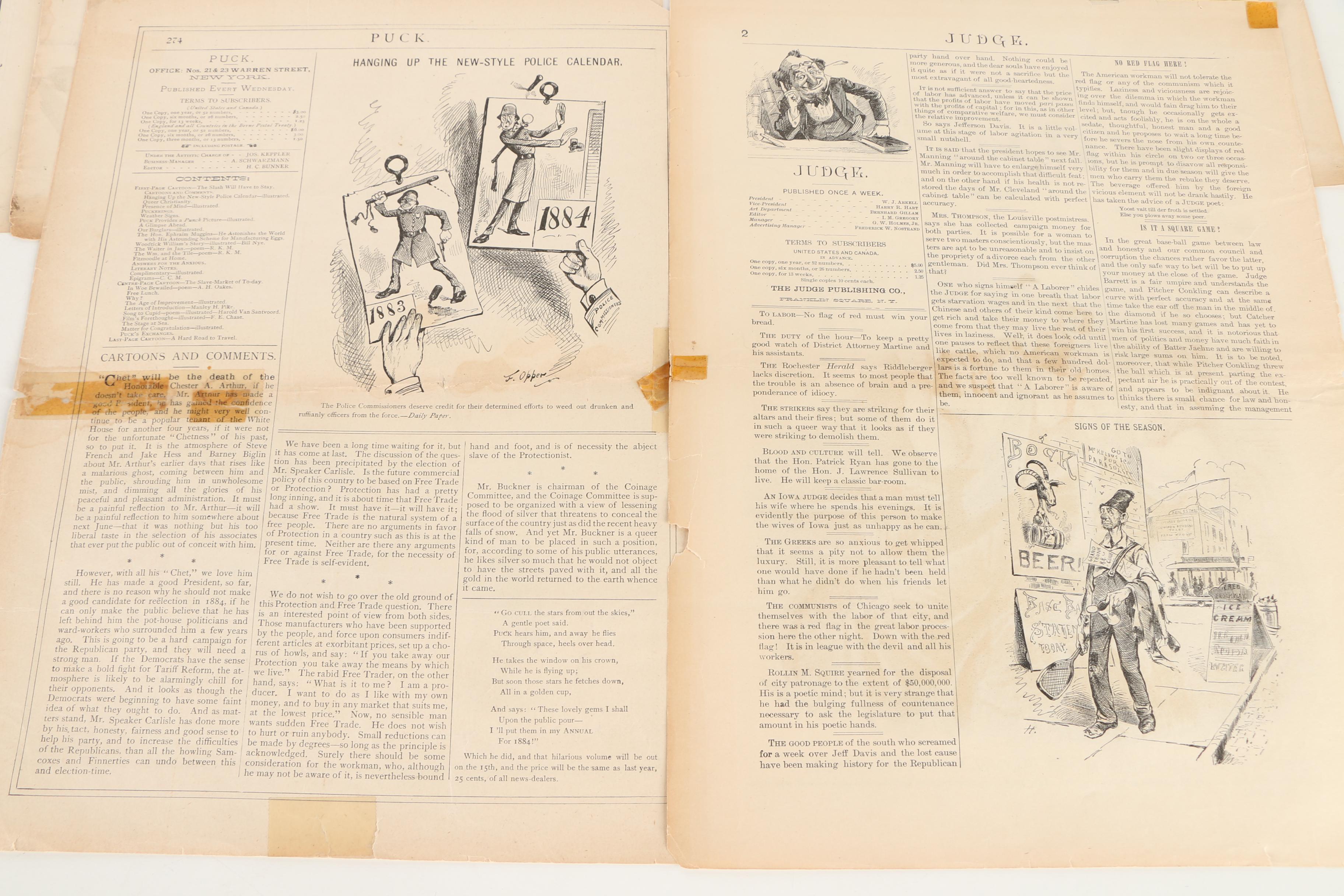 Collection of Nineteenth Century Satirical Magazines Including "Puck"