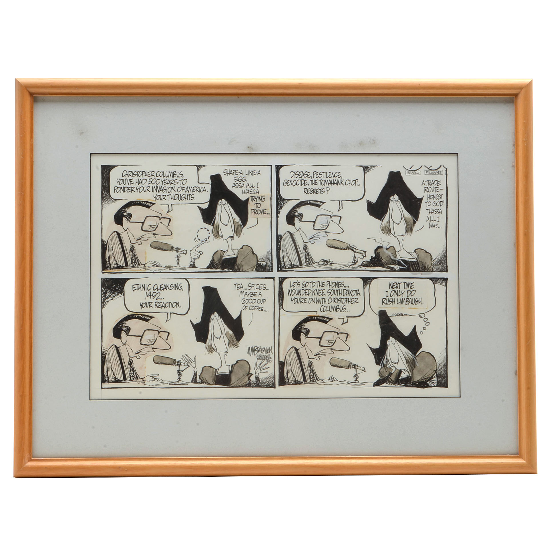 Jim Borgman Original 1992 Ink Cartoon Illustration Prototype for Cincinnati Enquirer