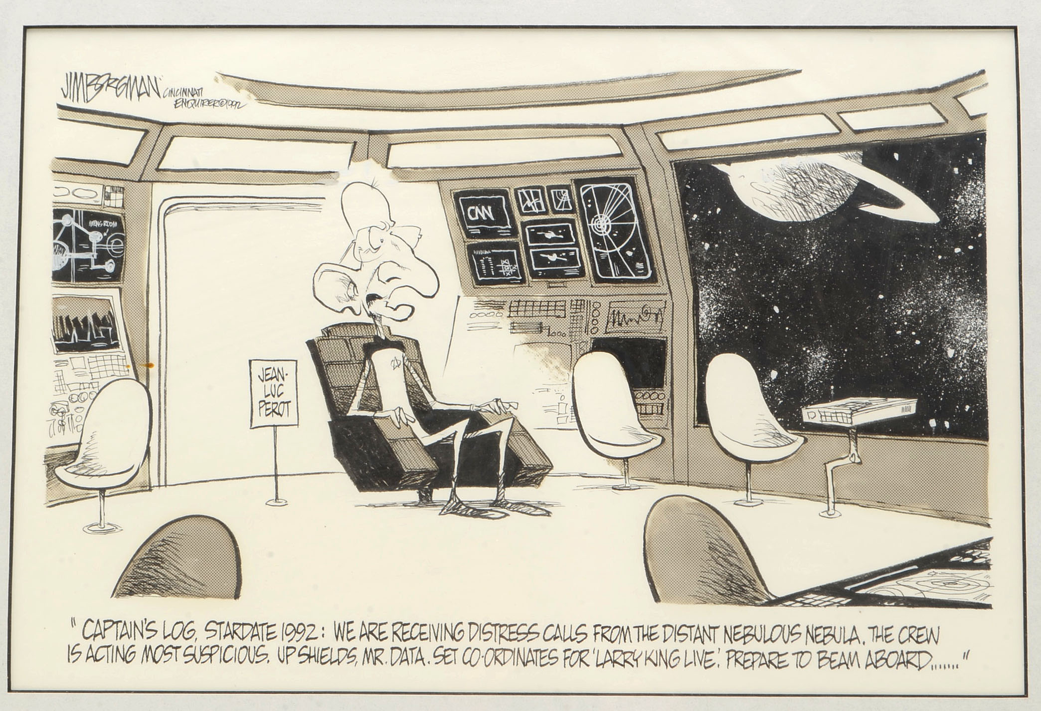 Jim Borgman Original 1992 Ink Cartoon Illustration Prototype for Cincinnati Enquirer