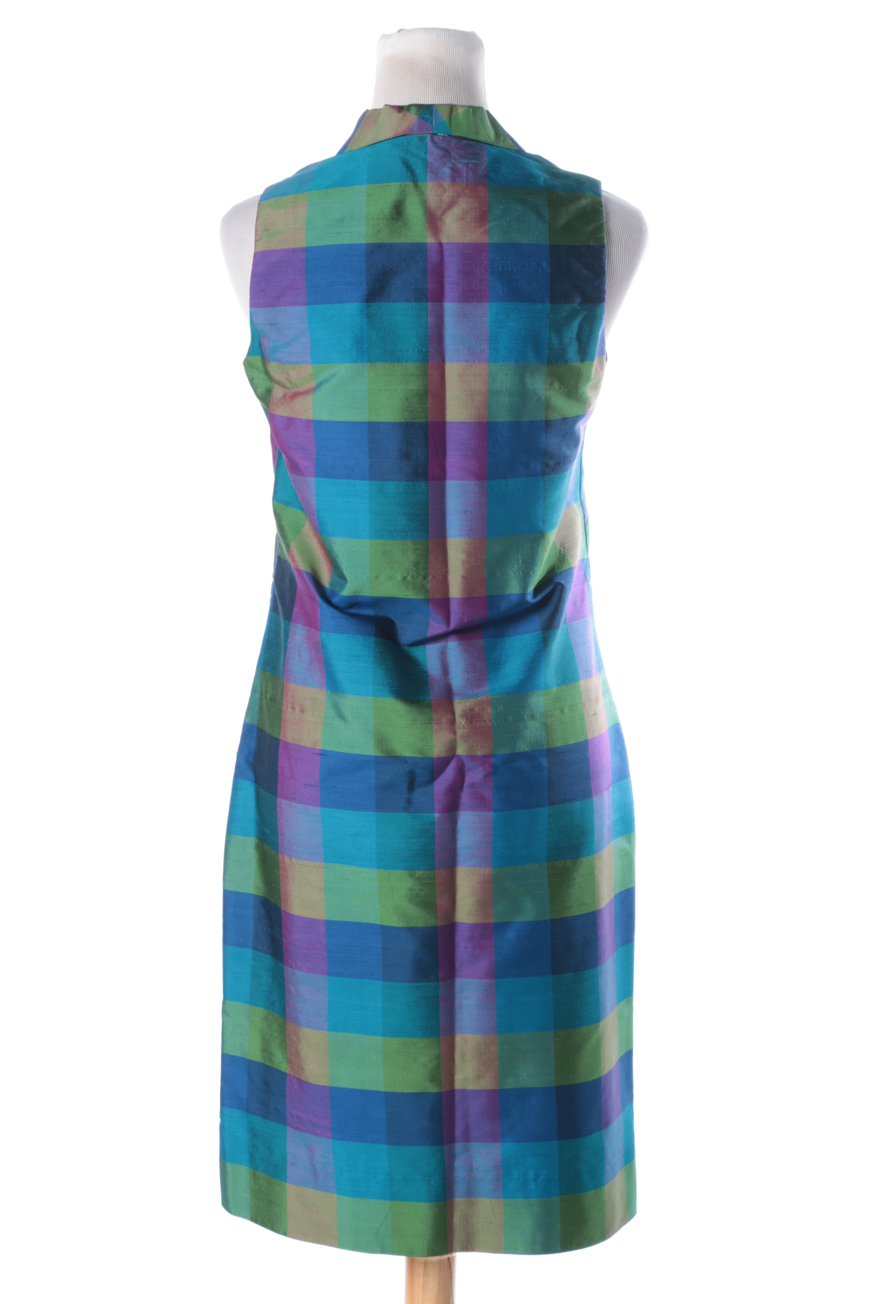Vintage Green Velvet Beret and Hawaiian Plaid Dress