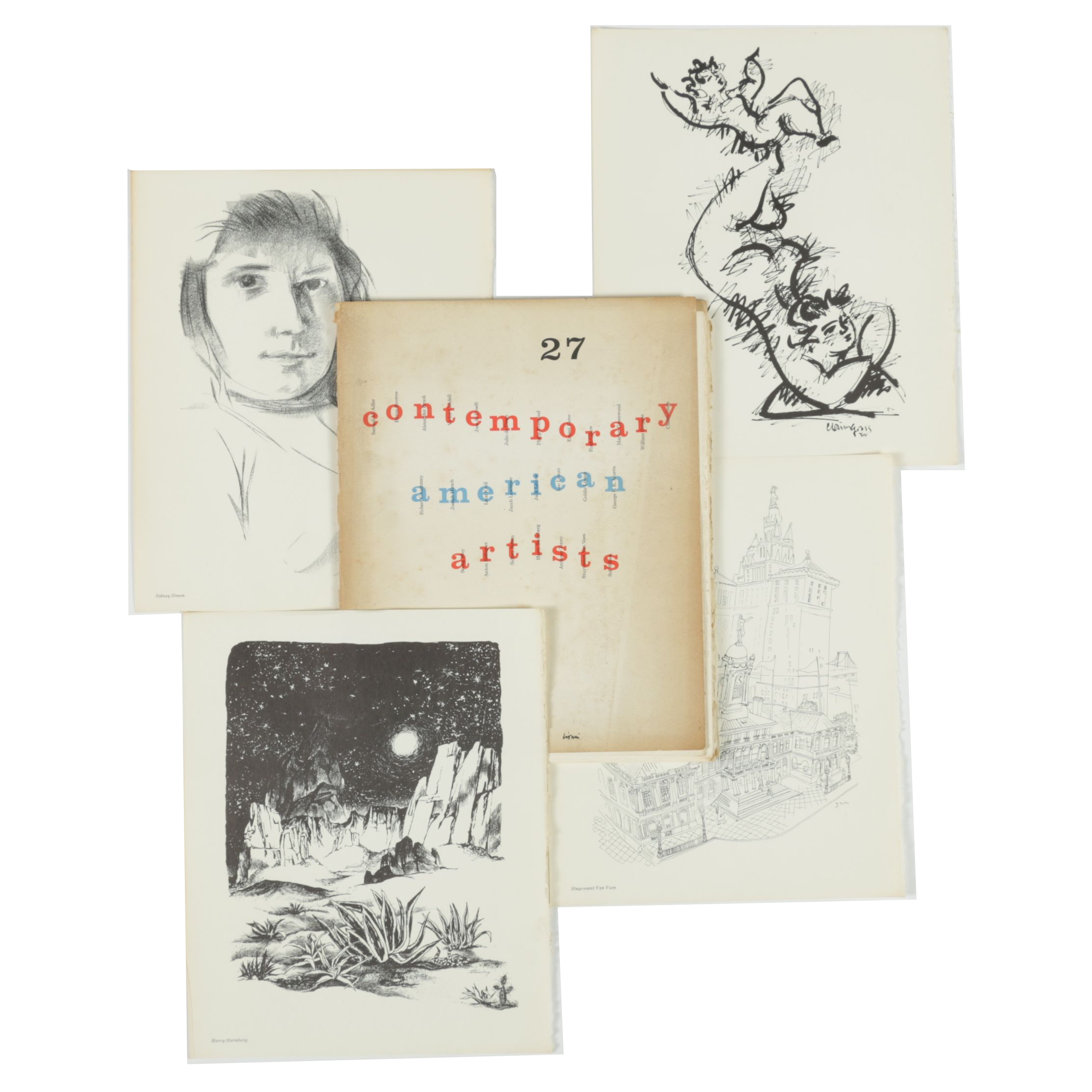 Vintage Mid-Century Folio of Loose Leaf Lithographs "27 Contemporary American Artists"