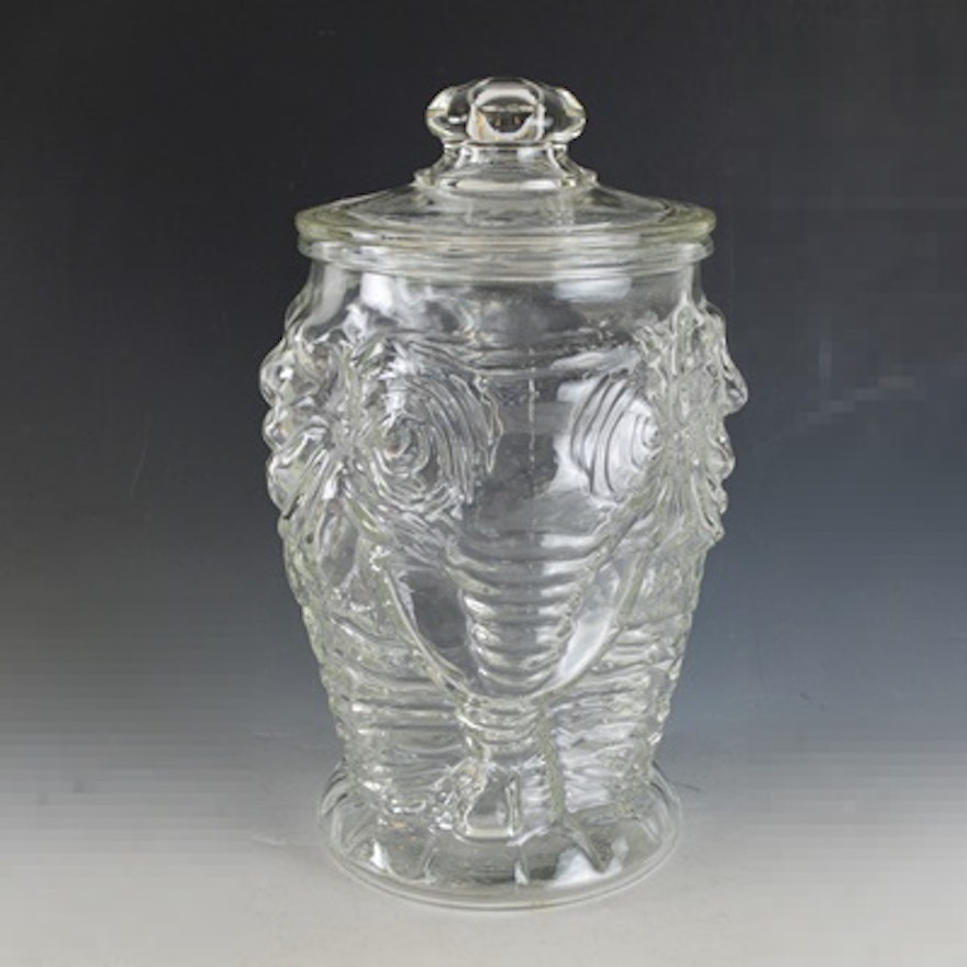 Vintage Libbey Glass Elephant-Shaped Peanut/Cookie Jar