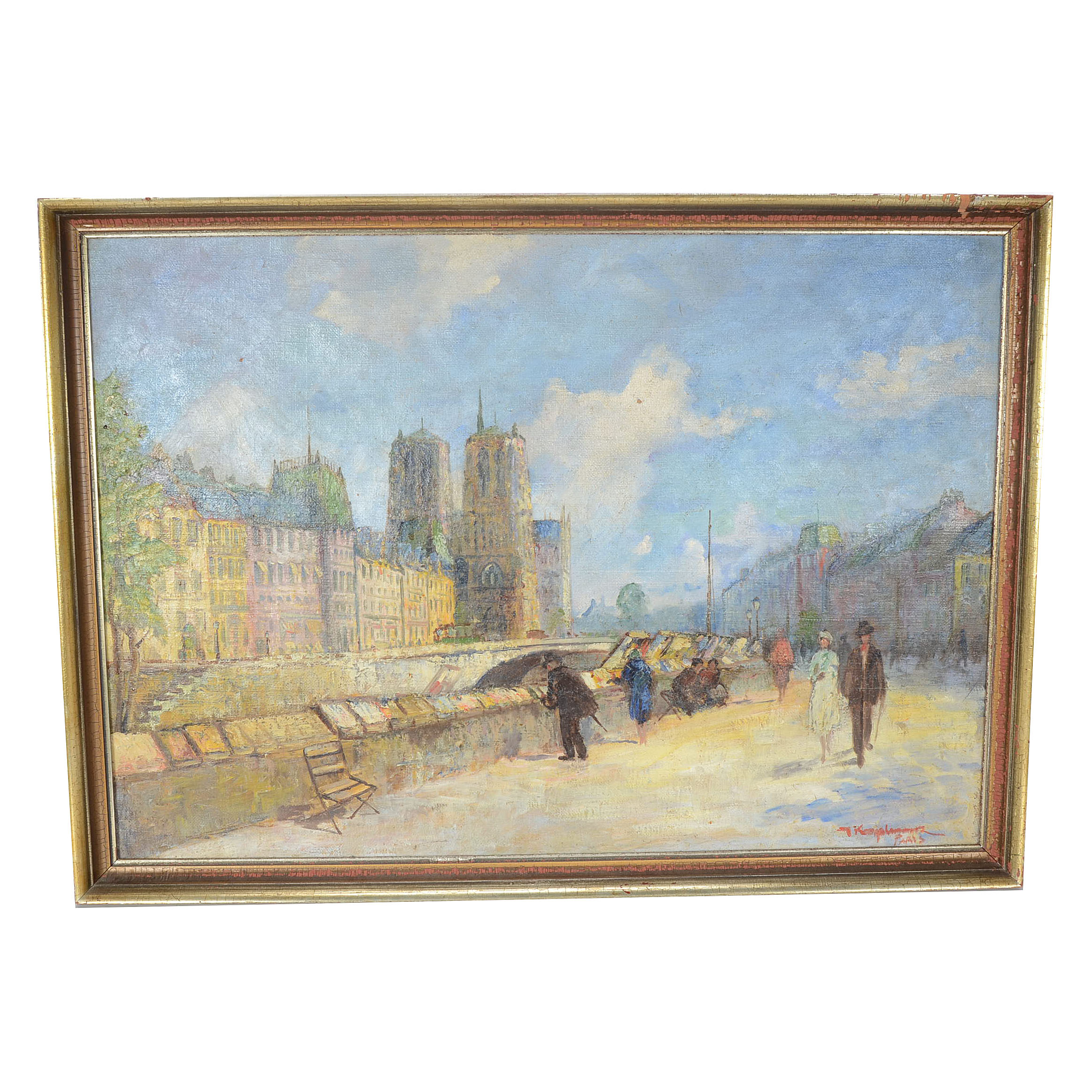 Jens Kongshammer Original Oil Parisian Street Scene on Burlap