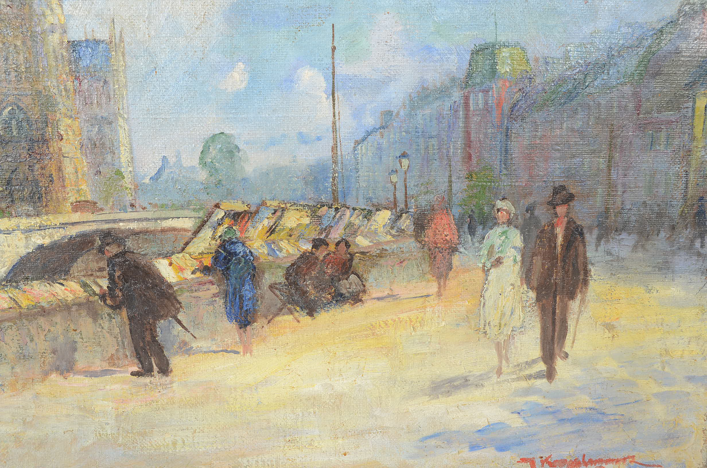 Jens Kongshammer Original Oil Parisian Street Scene on Burlap