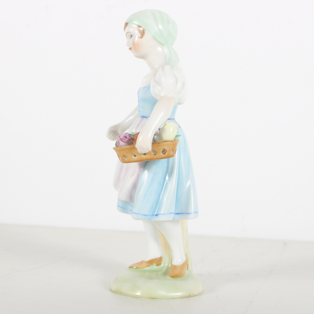 Herend Porcelain Figurine Of A Girl With Flowers