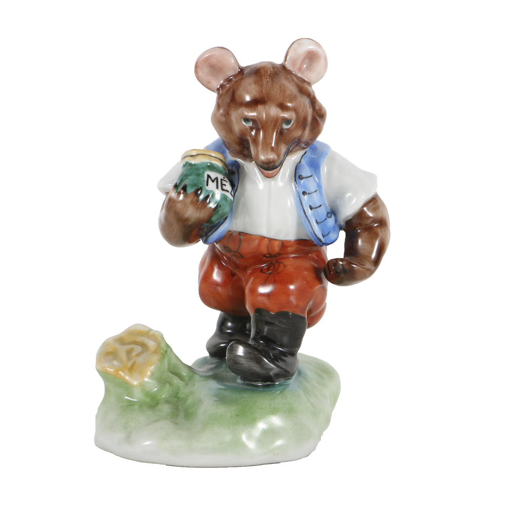 Artist Signed Herend Porcelain Bear With Honey Jar Figurine