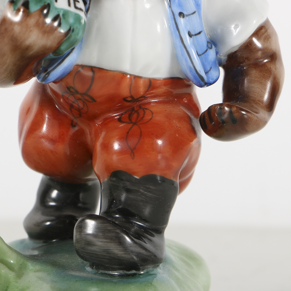 Artist Signed Herend Porcelain Bear With Honey Jar Figurine