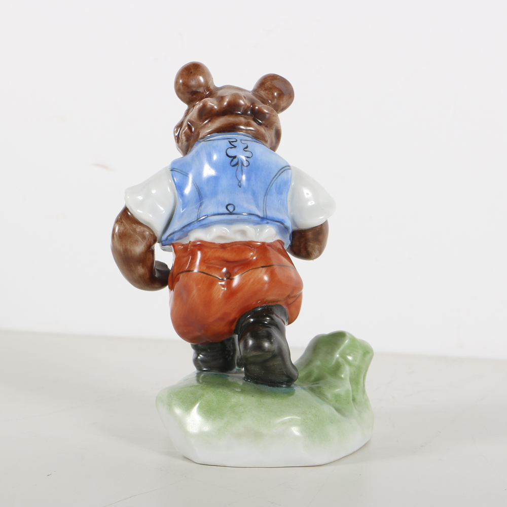 Artist Signed Herend Porcelain Bear With Honey Jar Figurine