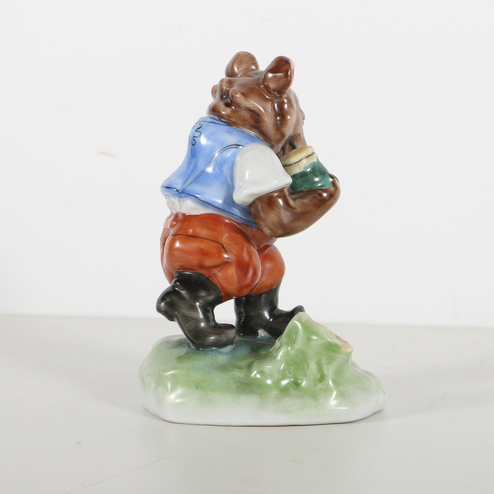 Artist Signed Herend Porcelain Bear With Honey Jar Figurine