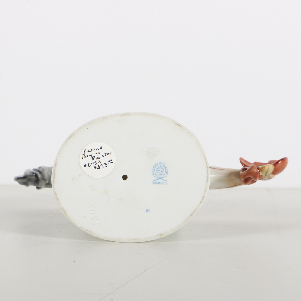 Herend Porcelain Figurine Of Boy On Rooster