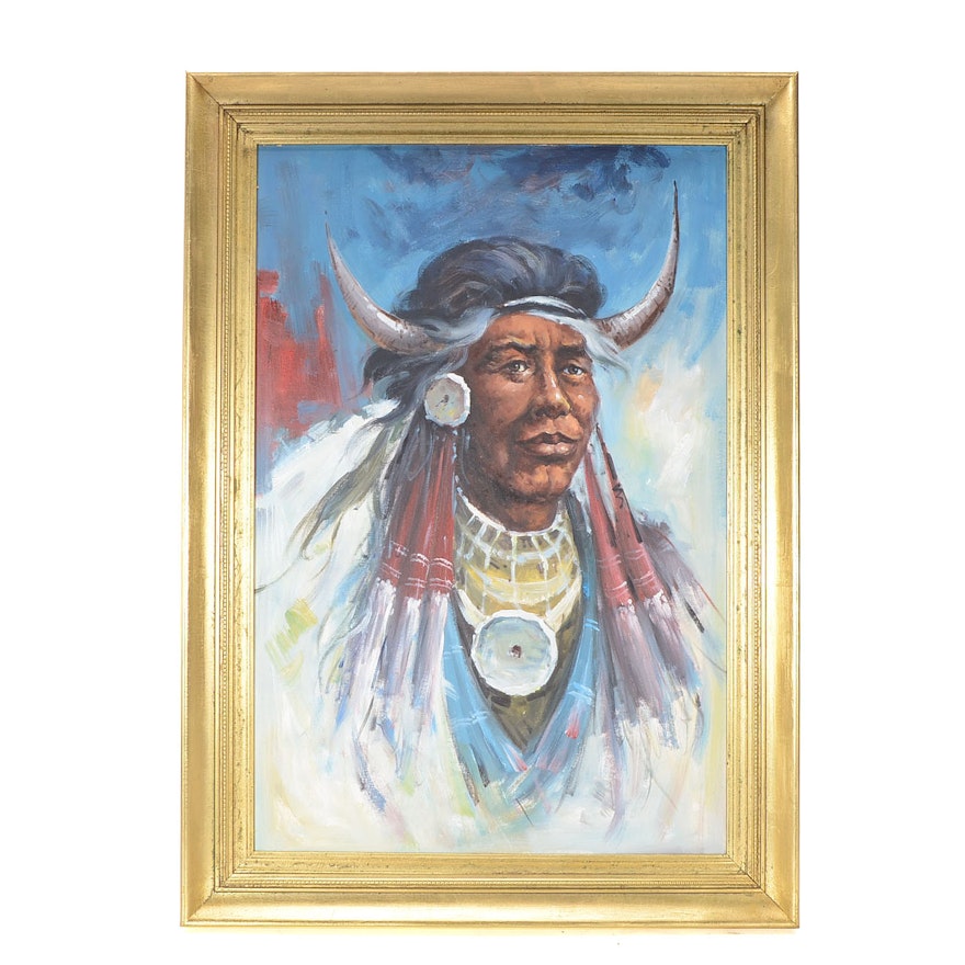 Original Oil Portrait Painting on Canvas of Native American