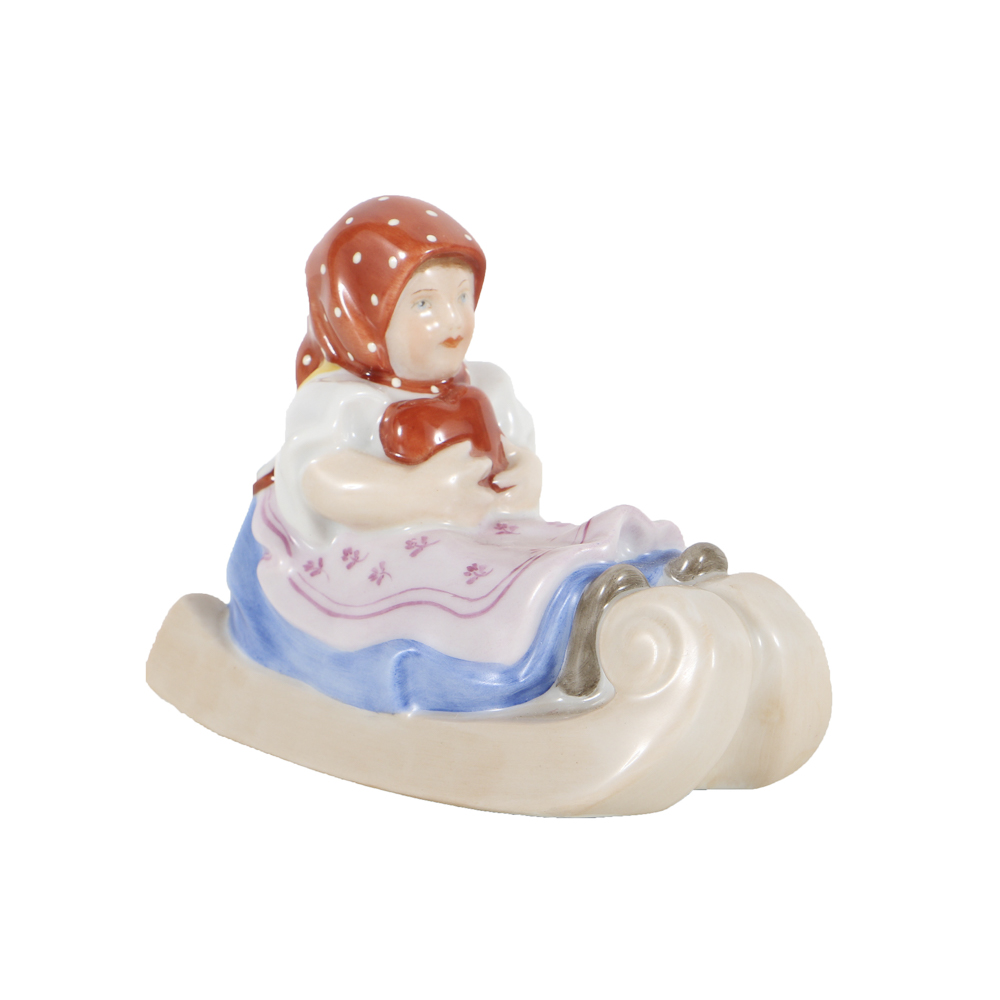 Herend Porcelain Girl On Sled Figurine