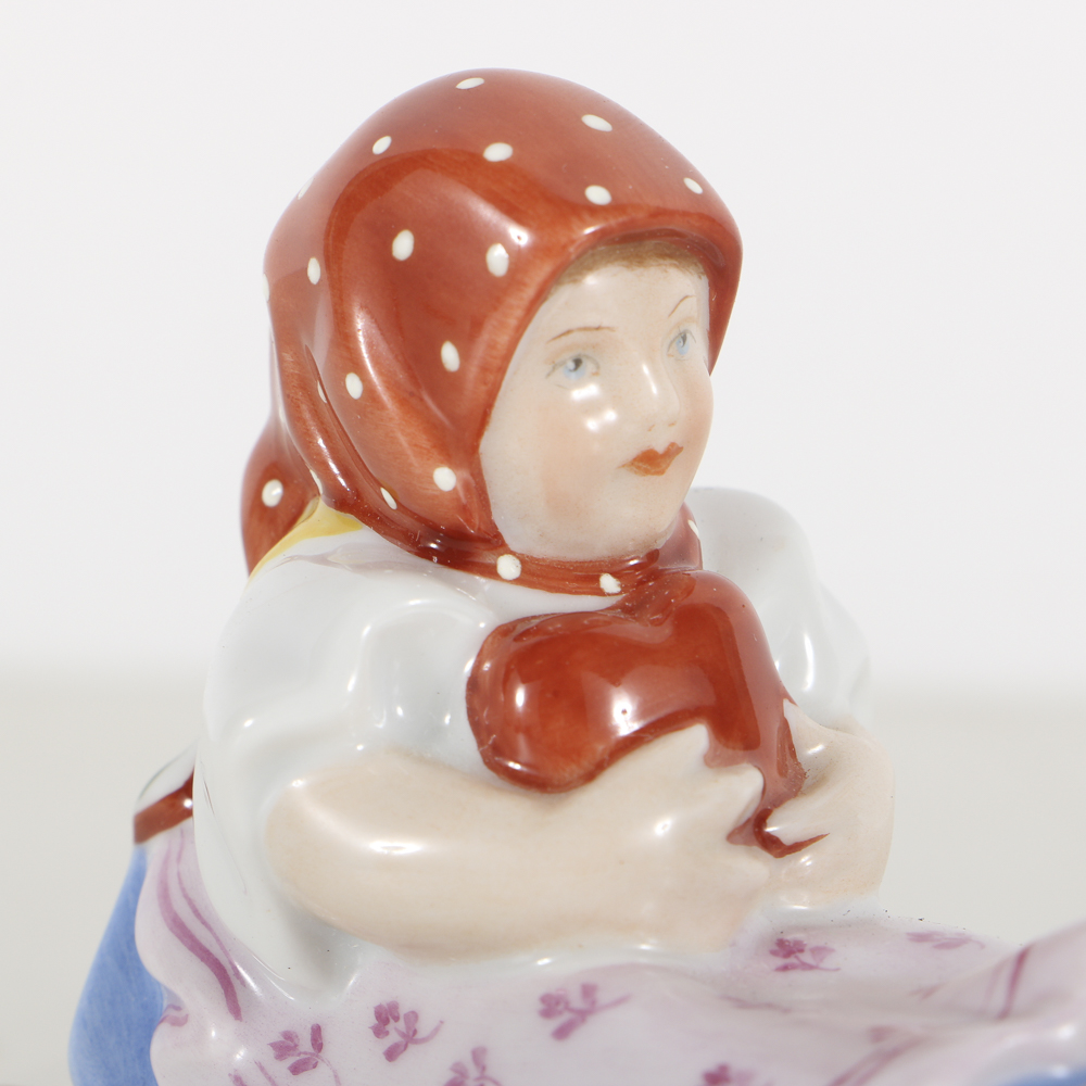 Herend Porcelain Girl On Sled Figurine