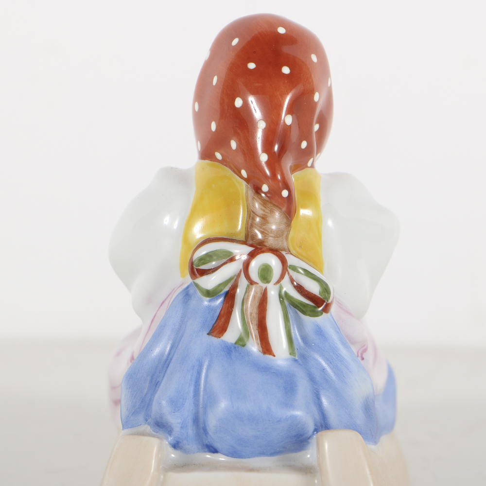 Herend Porcelain Girl On Sled Figurine