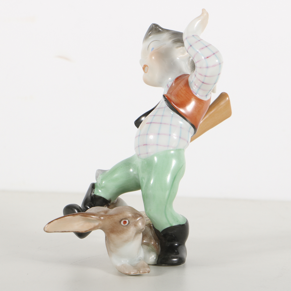 Herend Porcelain "Little Hunter" Boy Figurine With Rabbit