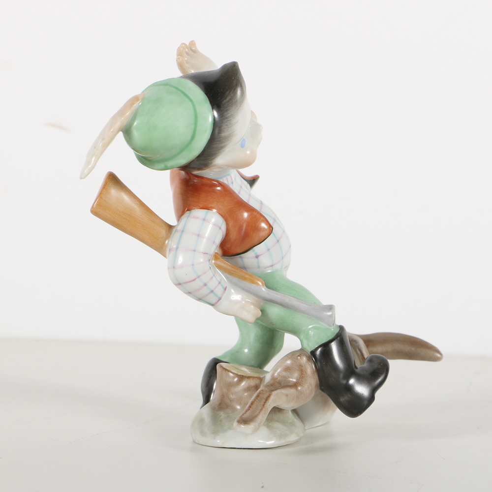 Herend Porcelain "Little Hunter" Boy Figurine With Rabbit
