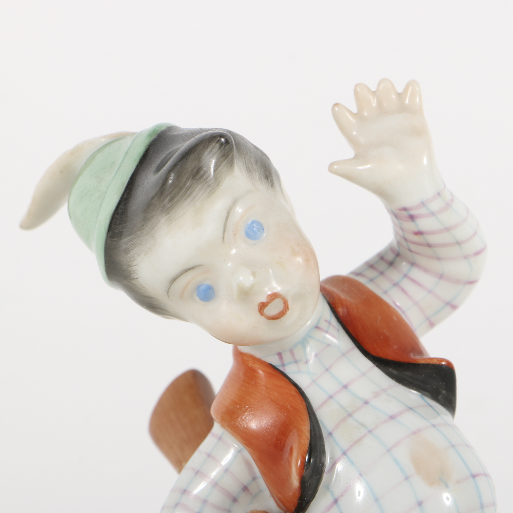 Herend Porcelain "Little Hunter" Boy Figurine With Rabbit
