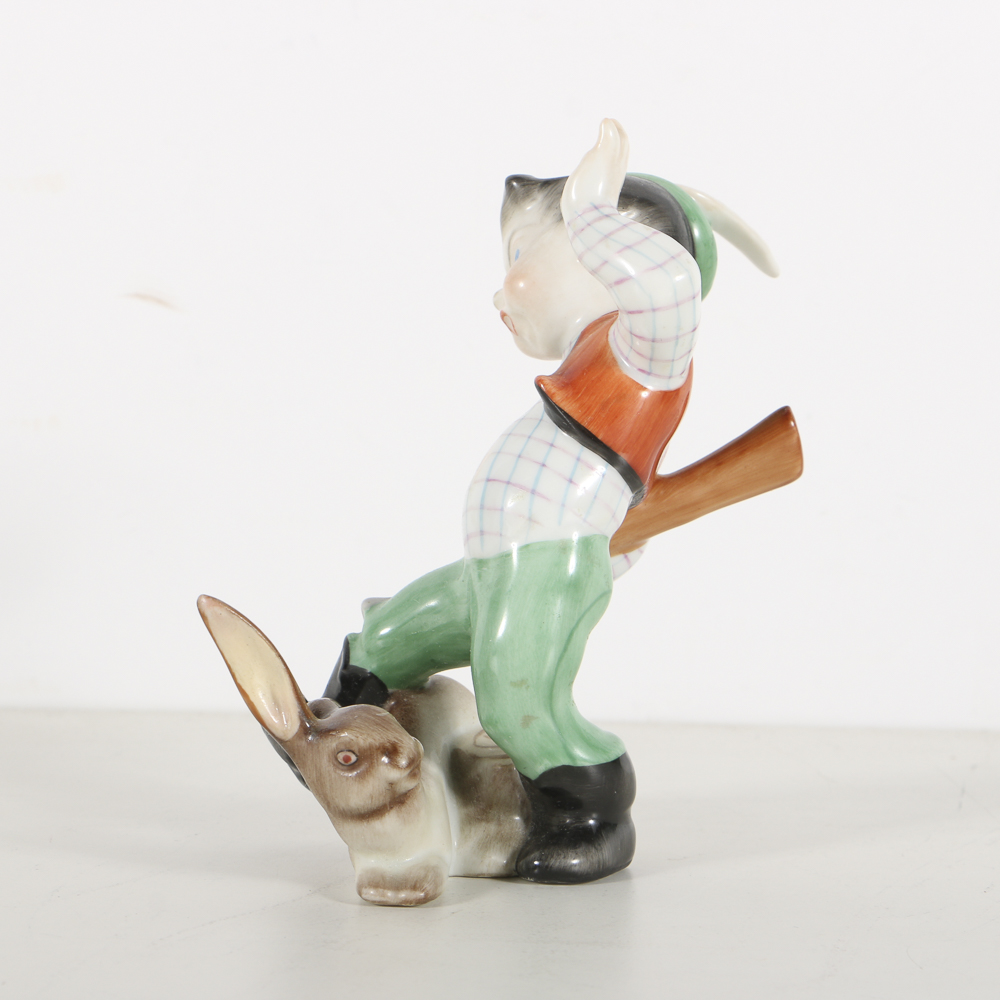 Herend Porcelain "Little Hunter" Boy Figurine With Rabbit