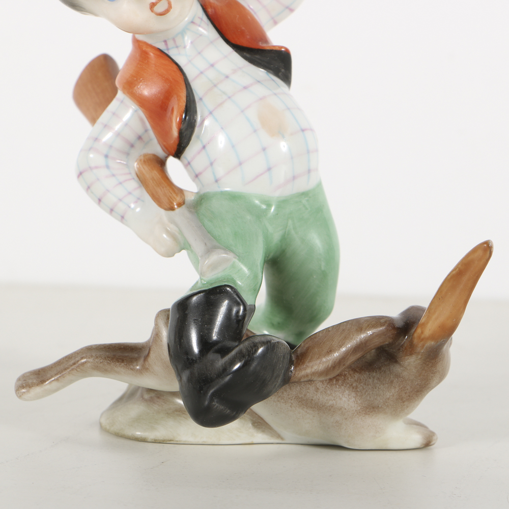 Herend Porcelain "Little Hunter" Boy Figurine With Rabbit
