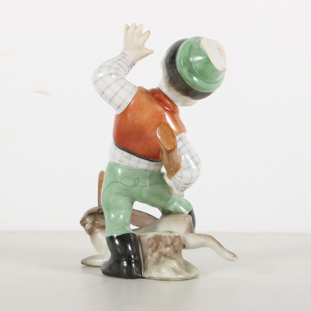 Herend Porcelain "Little Hunter" Boy Figurine With Rabbit