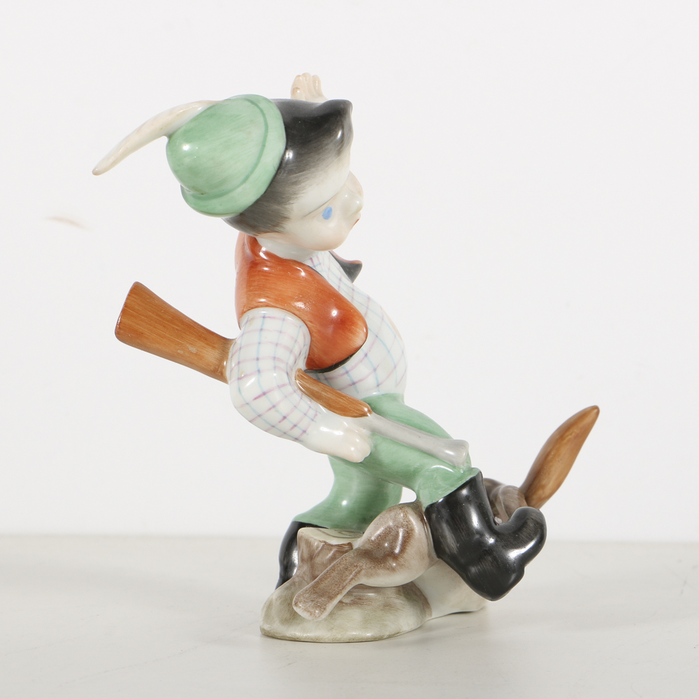 Herend Porcelain "Little Hunter" Boy Figurine With Rabbit