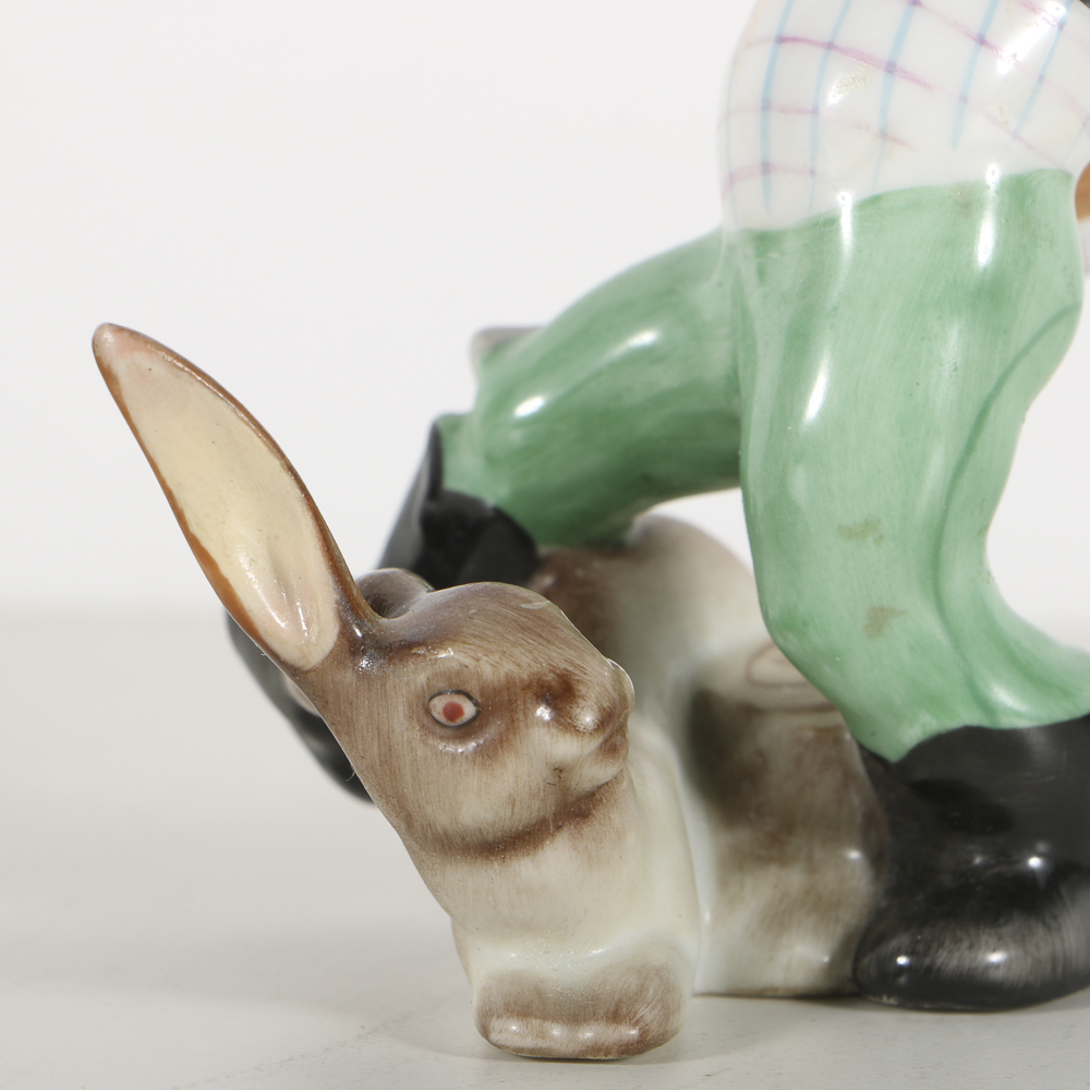 Herend Porcelain "Little Hunter" Boy Figurine With Rabbit