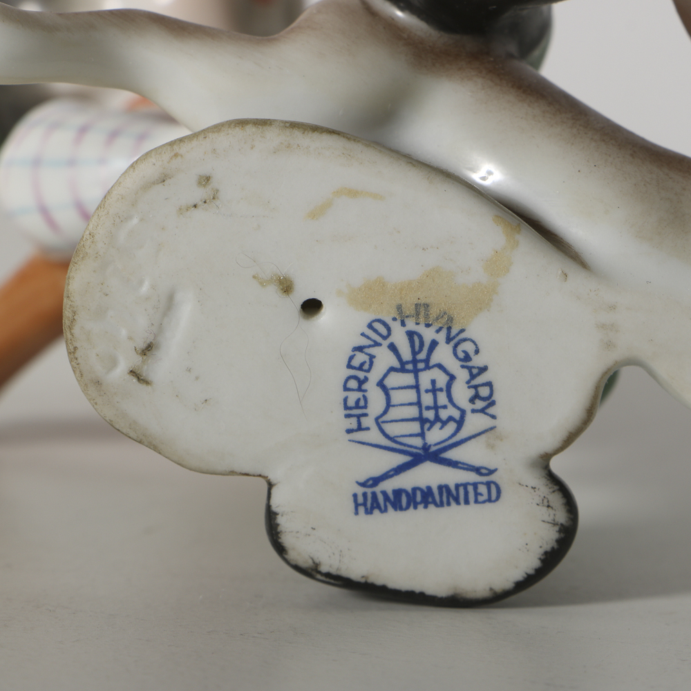 Herend Porcelain "Little Hunter" Boy Figurine With Rabbit