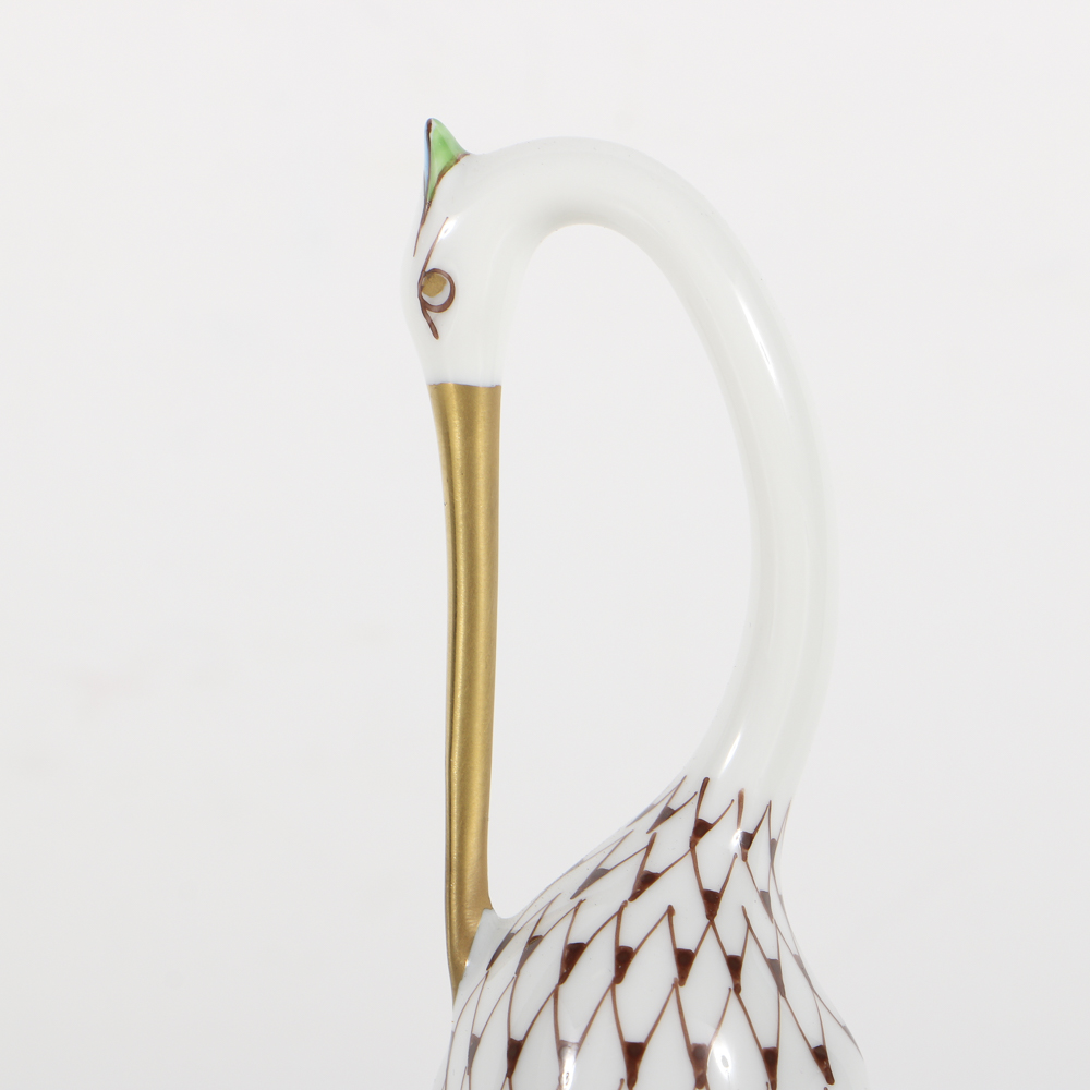 Hollohaza Porcelain Crane Figurine with Fishnet Black