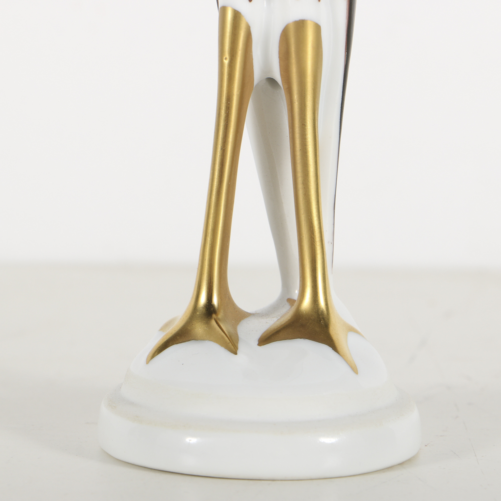 Hollohaza Porcelain Crane Figurine with Fishnet Black